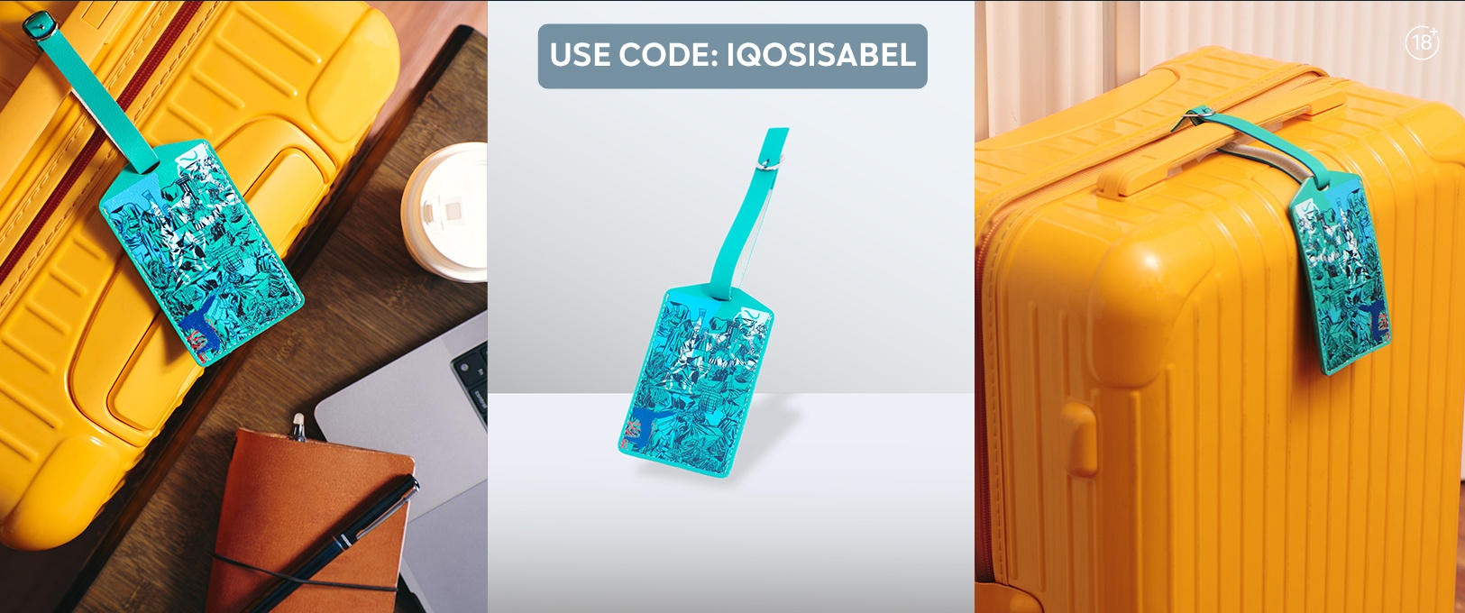 The Online Exclusive IQOS x ISABEL SANTOS Roam Tag featuring Isabel’s original artwork printed on the tag.